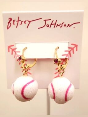 BETSEY JOHNSON Baseball-Themed Dangle/Drop Earrings Cheerleader Softball NEW NWT